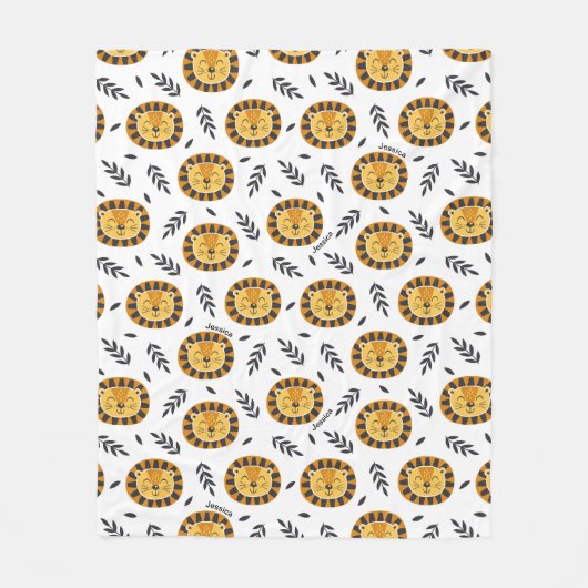 Oerwoud-lionpatroon met Kinder naam Fleece Deken (Voorkant)