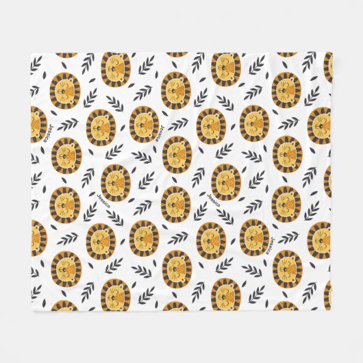 Oerwoud-lionpatroon met Kinder naam Fleece Deken (Voorkant (Horizontaal))