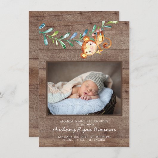 Oerwoud Little Monkey Photo Birth Announounding Aankondiging (Voorkant / Achterkant)