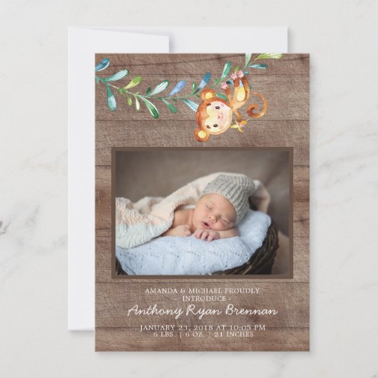Oerwoud Little Monkey Photo Birth Announounding Aankondiging (Voorkant)