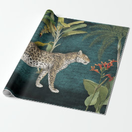 Oerwoud Lopard Tropische Floral Blauwgroen Blauwe  Cadeaupapier