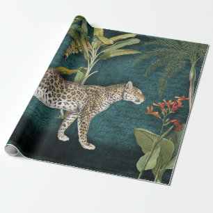 Oerwoud Lopard Tropische Floral Blauwgroen Blauwe  Cadeaupapier