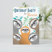 Oerwoud luiaards verjaardagsfeestuitnodiging kaart (Staand voorkant)