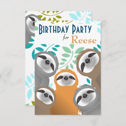 Oerwoud luiaards verjaardagsfeestuitnodiging kaart (Voorkant / Achterkant)