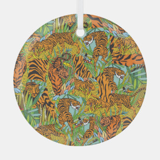 Oerwoud Majesteit: Tijgers te midden van groen Glas Ornament