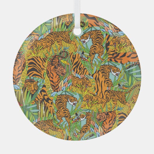 Oerwoud Majesteit: Tijgers te midden van groen Glas Ornament (Voorkant)
