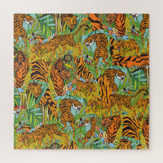 Oerwoud Majesteit: Tijgers te midden van groen Legpuzzel