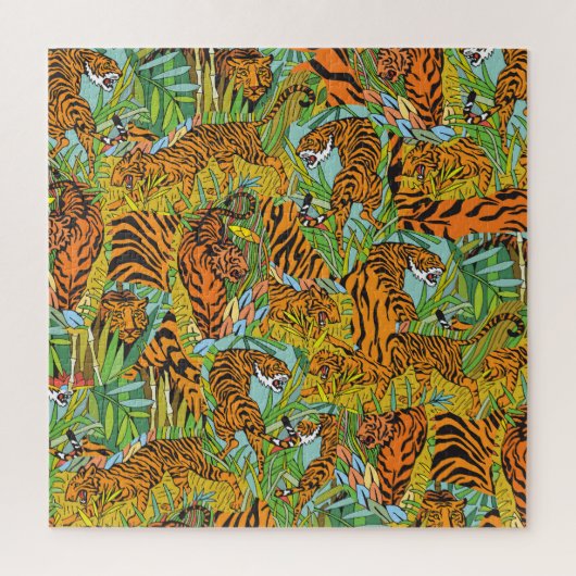 Oerwoud Majesteit: Tijgers te midden van groen Legpuzzel (Verticaal)