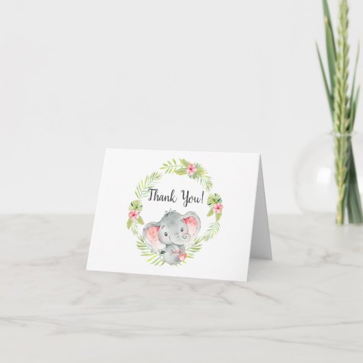 Oerwoud Meisje Olifant Baby shower Dank u Opmerkin Bedankkaart (Voorkant)