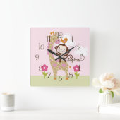 Oerwoud Meisjesdier Kind — Nursery Clock Vierkante Klok (Huis)