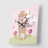 Oerwoud Meisjesdier Kind — Nursery Clock Vierkante Klok (Hoek)