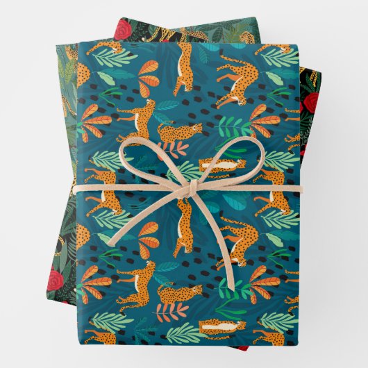 Oerwoud met grote kat — papierbladen inpakpapier vel (In situ)