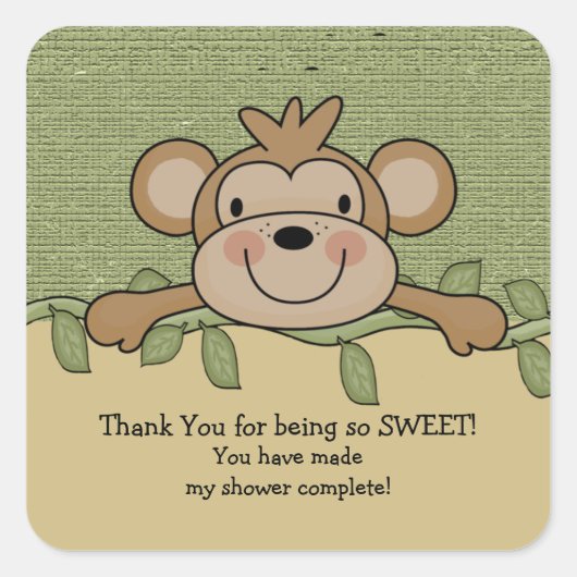 Oerwoud Monkey Baby shower Vierkante Sticker! Vierkante Sticker (Voorkant)