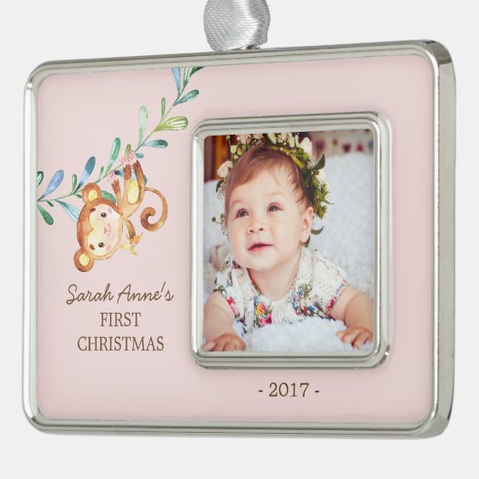 Oerwoud Monkey Baby's 1e Kerstmis Foto Ornament (Links)