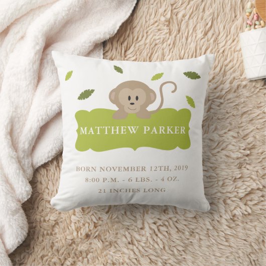 Oerwoud Monkey Birth Announement Stats Pillow Kussen (Deken)