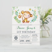 Oerwoud Monkey Birthday Party Invite Safari Invite Kaart (Staand voorkant)