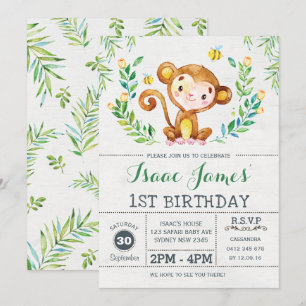 Oerwoud Monkey Birthday Party Invite Safari Invite Kaart