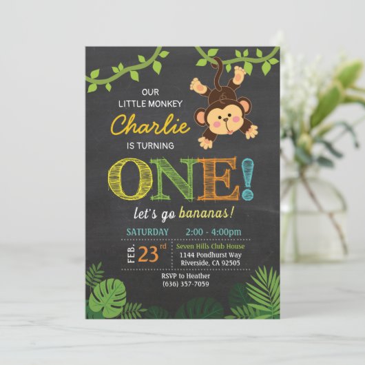 Oerwoud Monkey Cute Animal jarig uitnodiging (Staand voorkant)