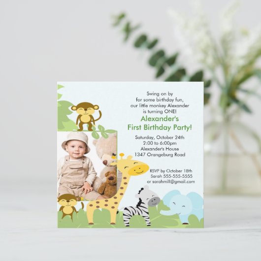 Oerwoud Monkey Foto Birthday Uitnodiging (Staand voorkant)