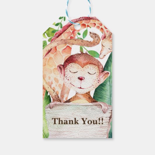 Oerwoud Monkey & Giraffe Baby shower Custom Favor Cadeaulabel (Achterkant)