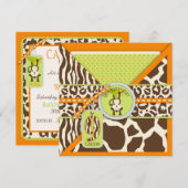Oerwoud Monkey Nineth Birthday Invitation Oranje Kaart (Voorkant / Achterkant)