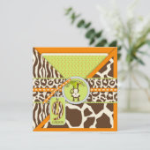 Oerwoud Monkey Nineth Birthday Invitation Oranje Kaart (Staand voorkant)