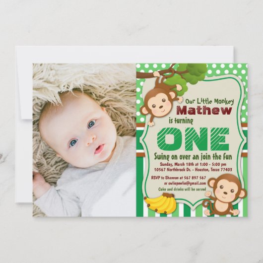 Oerwoud Monkey Safari Boy First Birthday Foto Kaart (Voorkant)