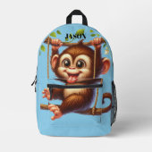 Oerwoud Monkey Swinging on Tree Monogram Kinder Bl Bedrukte Rugzak (Voorkant)