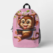 Oerwoud Monkey Swinging on Tree Monogram Kinder Ro Bedrukte Rugzak (Voorkant)
