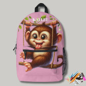 Oerwoud Monkey Swinging on Tree Monogram Kinder Ro Bedrukte Rugzak