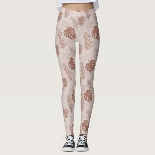 Oerwoud Monstera Mocha Mousse Beige Leggings (Voorkant)