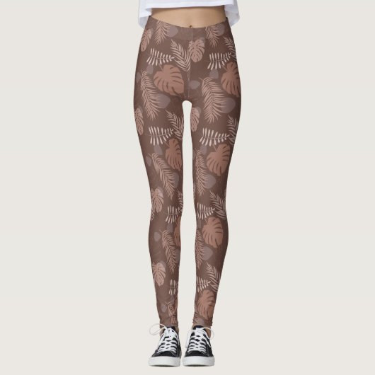 Oerwoud Monstera Mocha Mousse Coffee Brown Leggings (Voorkant)