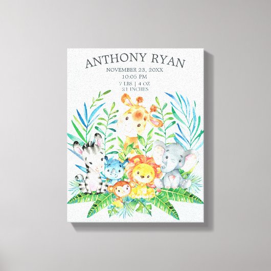 Oerwoud Nieuwe Baby Keepsake Geboortestatistieken Canvas Afdruk (Voorkant)