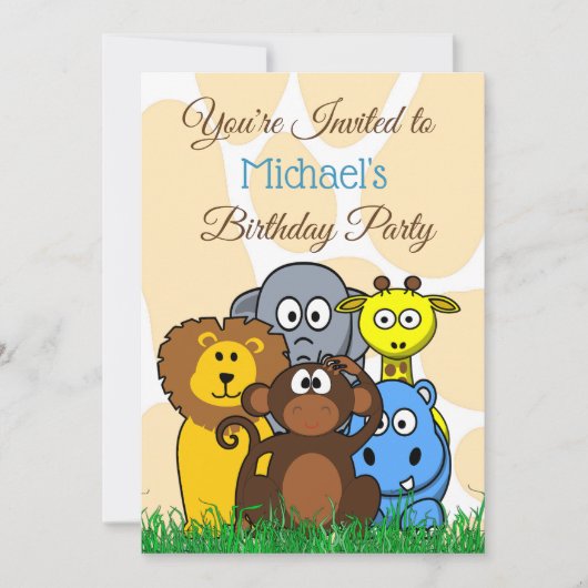 Oerwoud- of dierentuindieren die als geboorte word kaart (Voorkant)