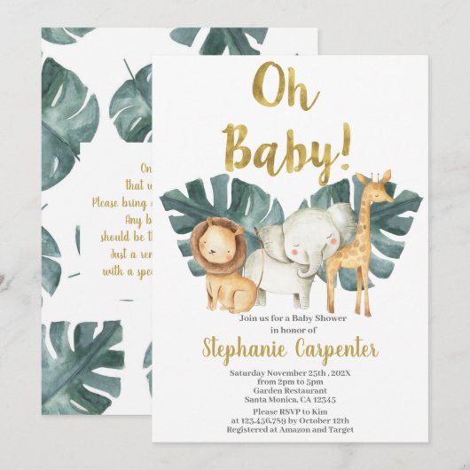 Oerwoud Oh Baby Safari Baby shower Boy Uitnodiging (Voorkant / Achterkant)