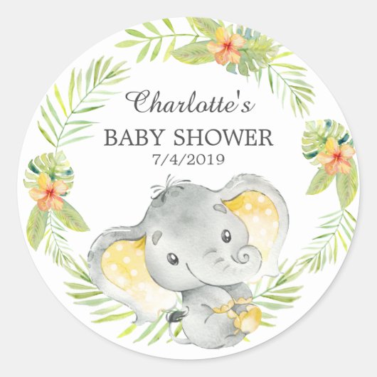 Oerwoud olifant Baby shower dank u gunst Ronde Sticker (Voorkant)