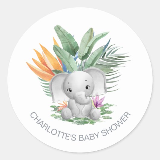 Oerwoud Olifant Baby shower Ronde Sticker (Voorkant)