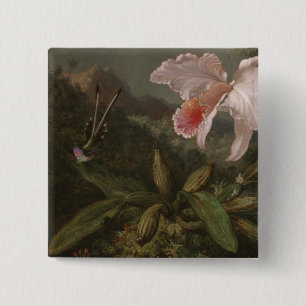 Oerwoud Orchideeën en levende vogels Vierkante Button 5,1 Cm
