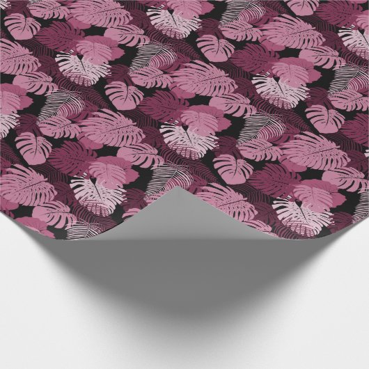 Oerwoud paarse natuur bloemenmonstera bladontwerp cadeaupapier (Hoek)