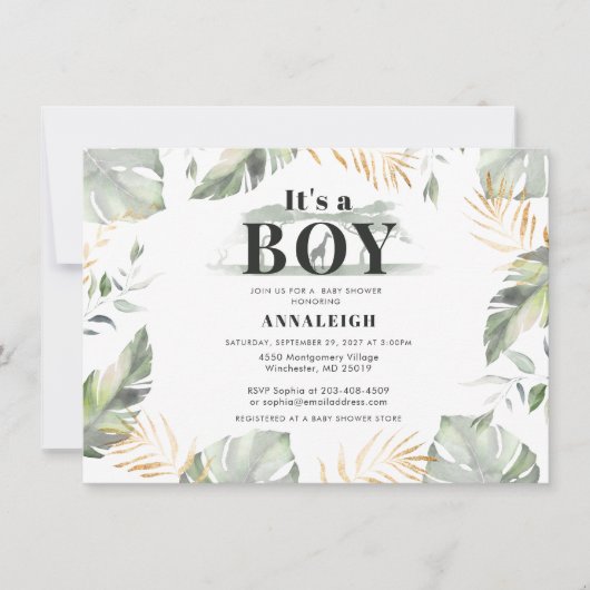 Oerwoud Palm Leaves Baby shower Kaart (Voorkant)