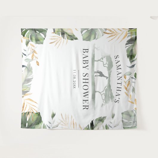 Oerwoud Palm Leaves Giraffe Baby shower Backdrop Wandkleed (Voorkant (horizontaal))