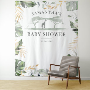 Oerwoud Palm Leaves Giraffe Baby shower Backdrop Wandkleed