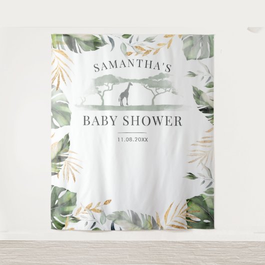 Oerwoud Palm Leaves Giraffe Baby shower Backdrop Wandkleed (Voorkant)