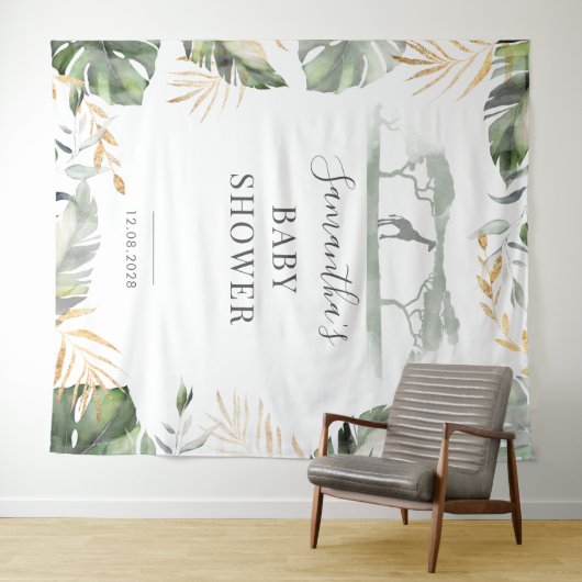 Oerwoud Palm Leaves Giraffe Baby shower Backdrop Wandkleed (In Situ (horizontaal))