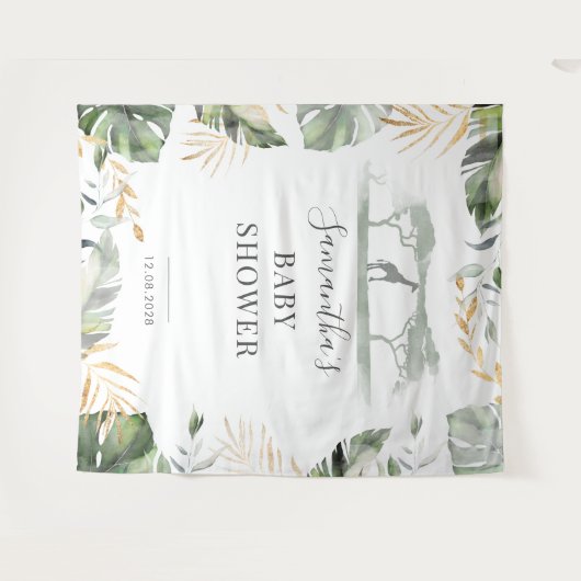 Oerwoud Palm Leaves Giraffe Baby shower Backdrop Wandkleed (Voorkant (horizontaal))