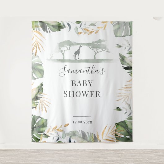 Oerwoud Palm Leaves Giraffe Baby shower Backdrop Wandkleed (Voorkant)
