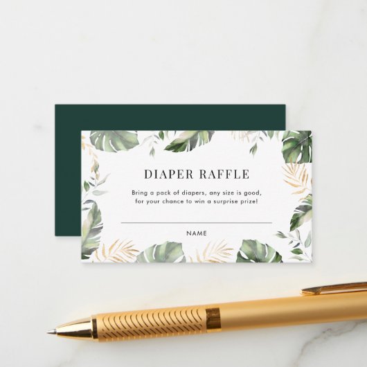 Oerwoud Palm Meisje Baby shower Luier Raffle Informatiekaartje (Voorkant / Achterkant in situ)