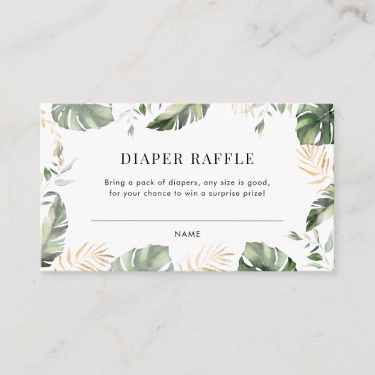 Oerwoud Palm Meisje Baby shower Luier Raffle Informatiekaartje (Voorkant)
