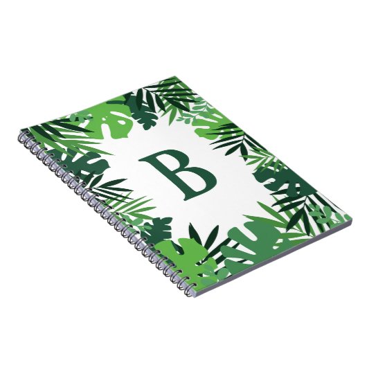Oerwoud palmbladeren, monogram tropisch ontwerp notitieboek (Rechterzijde)