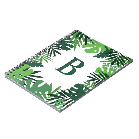 Oerwoud palmbladeren, monogram tropisch ontwerp notitieboek (Linkerzijde)